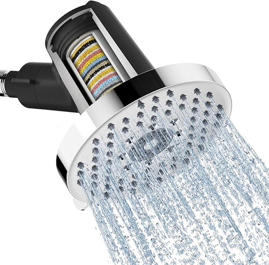 SR SUN RISE Filtered Shower Head with Filters- High Pressure Rain Shower Head,with 20-Stage shower Filter,6 Spray Modes for Hard Water Softener, Remove Chlorine & Heavy Metals (Chrome,5.5 Inch Round)