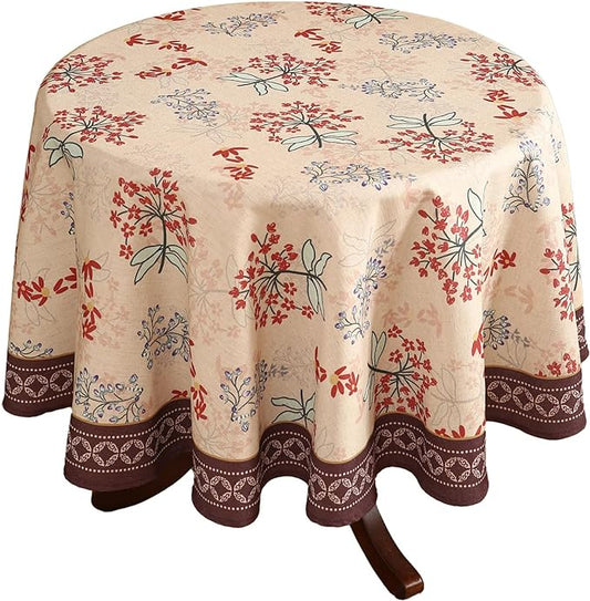 patdrea Designer Vintage Linen Table Cloth for Round Table,Red Floral Durable Breathable Tablecloth,Dacorative for Kitchen Dining,Holiday,Christmas,Thanksgiving,Tea Party,Diameter 55"-Newmari