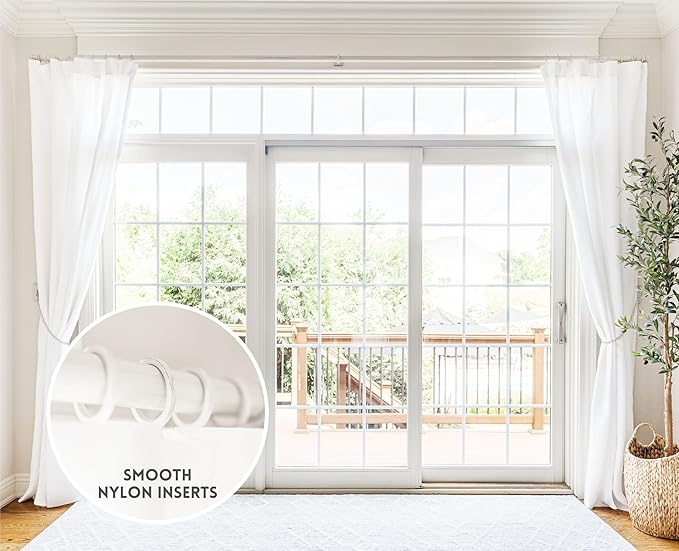 BlastHome® Luxury Curtain Rings – Premium Metal with Quiet, Smooth Nylon Inserts – Pinhooks and Clips Included – 1 1/2" Inside Diameter – 18 Rings for Two Standard Curtains – Brushed White