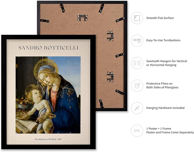 Poster Master Sandro Botticelli Poster - Portrait of A Young Man Print - Italian Art - Renaissance Art - Man in Beretta Hat Art - Portrait Art - Classic Living Room Decor, 16x20 Black Framed