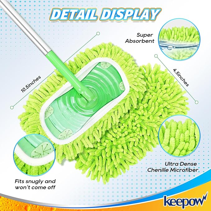 KEEPOW Reusable Microfiber Mop Pads Compatible with Swiffer Sweeper & Mop Deluxe 2-in-1, Wet & Dry Mopping Cloths for All Floors, Compatible with Swiffer Dry Sweeping Cloths for Cleaning (6 Pack)