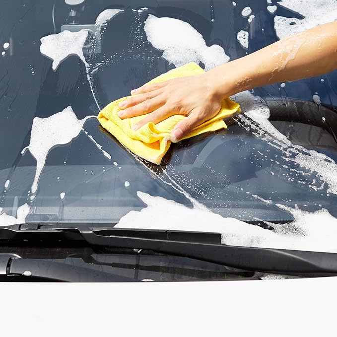 Amazon Basics Microfiber Cleaning Cloths, Non-Abrasive, Reusable and Washable, Pack of 36, Blue/White/Yellow, 16" x 12"