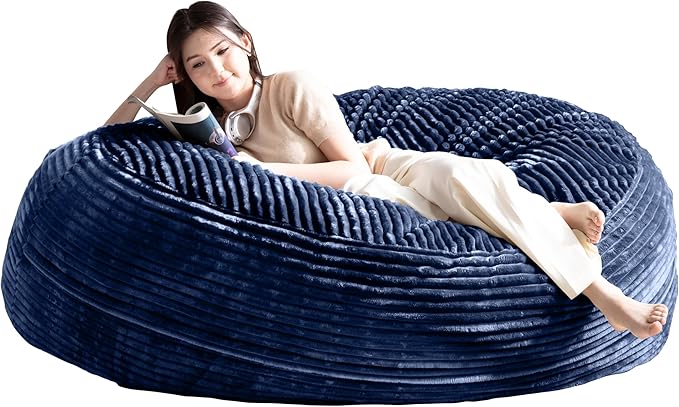 Bean Bag Chair for Adults, Floor Bean Bags Offers Ample Space for Adults,Memory Foam Giant Bean Bags,Lounger Versatile Design Suits Any Room,Movie Nights,Reading (Striped Blue, 5FT)