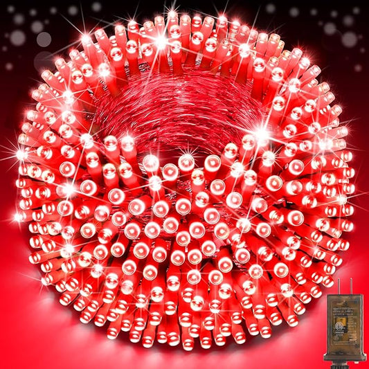 SAUIRS 197FT 500 LED Christmas Lights Outdoor String Lights with 8 Modes Timer Waterproof Fairy Light Plug in for Outside Indoor Party Xmas Palm Tree Yard Wedding Decorations(Red)