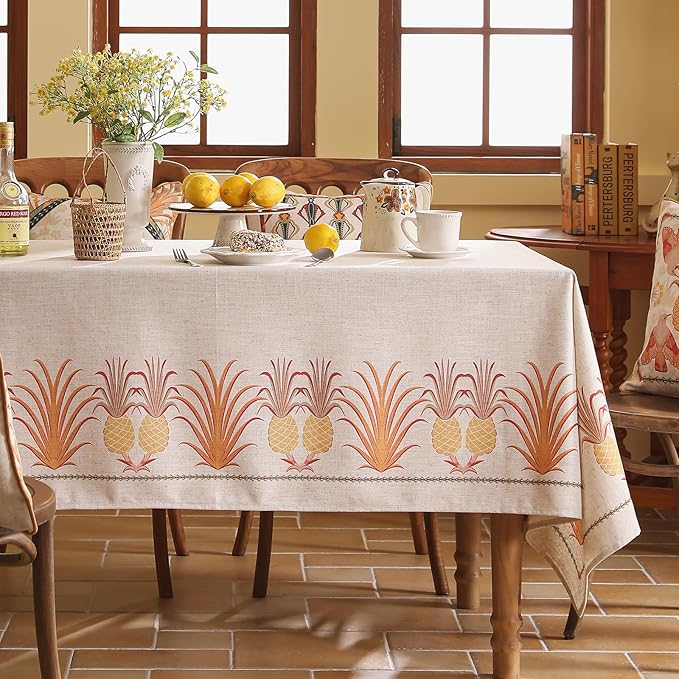 patdrea Designer Linen Tablecloth for Rectangle Table,Pineapple Pattern Extra Long Tablecloths,Table Cover Cloth Decor for Kitchen Dining Christmas,Tea Party,Thanksgiving,67"x118"-Pineapple B
