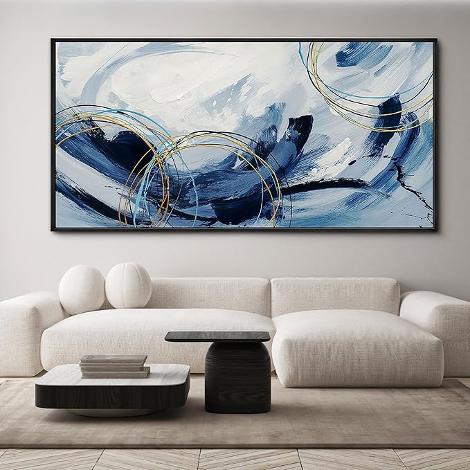 yiijeah Large Wall Art - Abstract Canvas Painting for Living Room Decor Modern Art Work for Wall Giant Gray Paint Office Bedroom Blue and White Home Decor