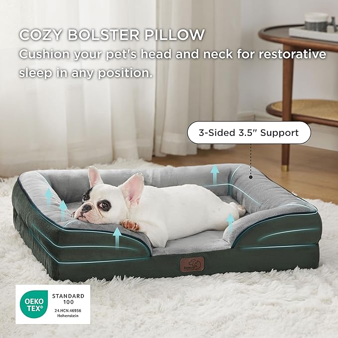 Bedsure Orthopedic Dog Bed for Medium Dogs - Waterproof Dog Sofa Beds Medium, Supportive Foam Pet Couch Bed with Removable Washable Cover, Waterproof Lining and Nonskid Bottom, Dark Green