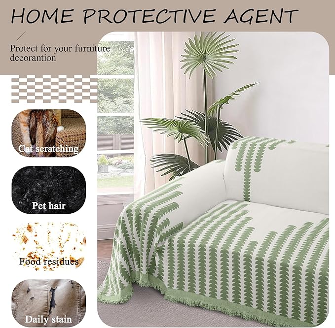 ALIECOM Boho Couch Covers for Sectional Sofa 2 Piece Thick Chenille L Shape Sofa Cover Washable Reversible Couch Cover Blanket Chaise Slipcover Pet Dog Furniture Protector (X-Large, Fashion Green)