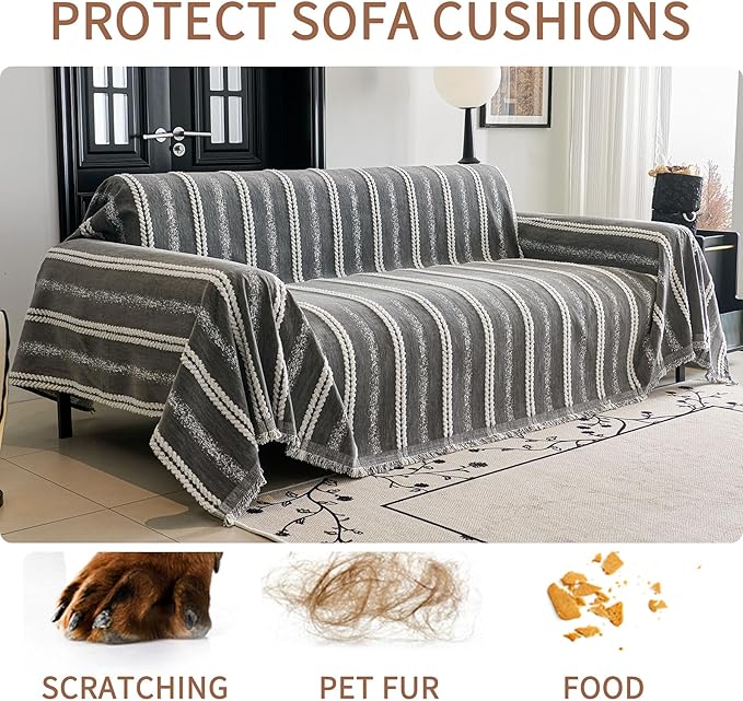 HAOMAIJIA Non Slip Couch Cover Sofa Covers for 3 Cushion Couch Washable sectional Couch Covers L Shaped for Dogs pet Furniture Protector Couch Cover Blanket for Living Room (TM-Grey, 91"x134")