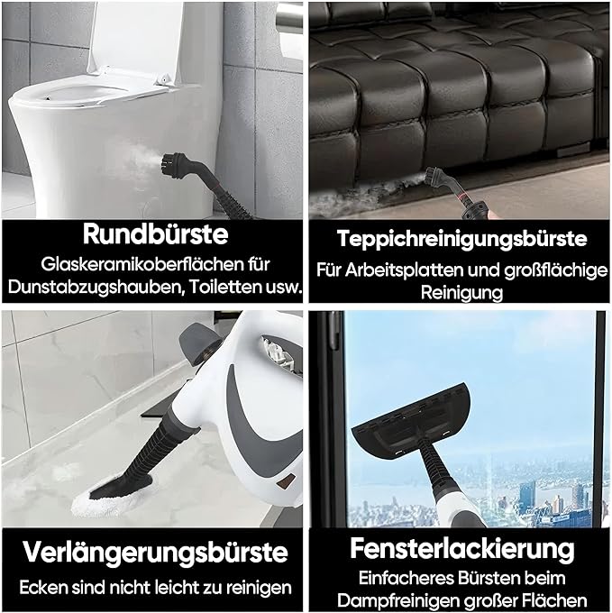 1050W Powerful Steam Cleaner Multi-Surface Sanitizer 8 Accessories Kit for Home Kitchen Bathroom Car Pet Safe Chemical-Free