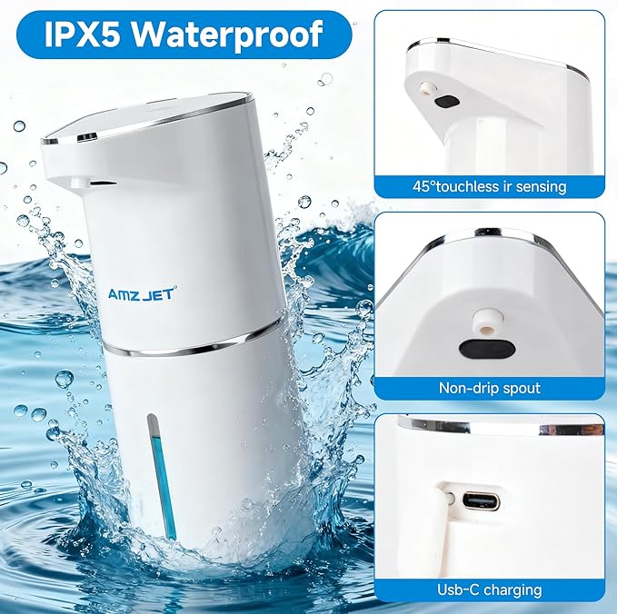 2 Pack Automatic Soap Dispenser, Touchless Rechargeable Dish Soap Dispenser, 3 Level Adjustable Dispensing, 350 ml/13oz Hand Soap Dispensers for Bathroom Kitchen (White)