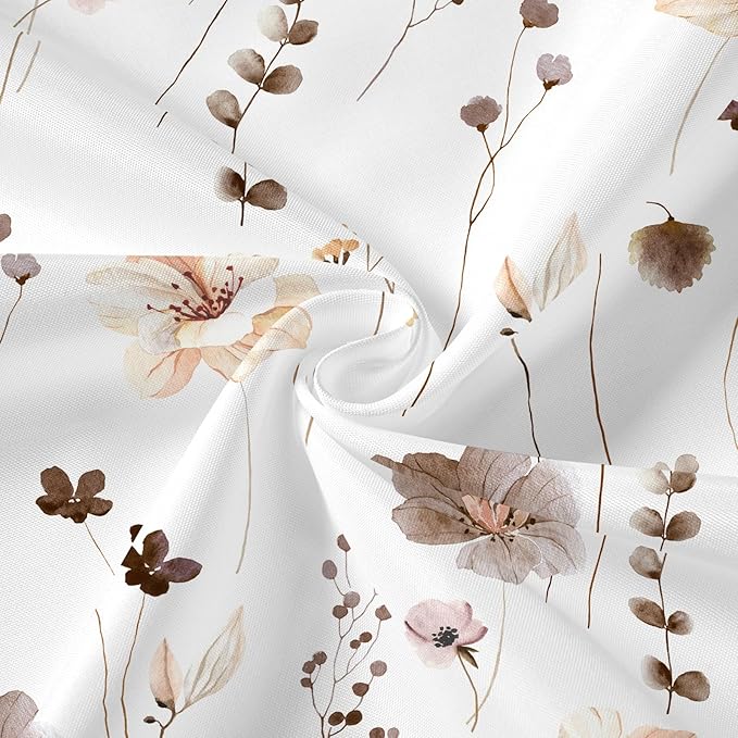 Gibelle 3 in 1 Shower Curtain Set, Brown Watercolor Floral Bath Curtain and PEVA Liner Set with 12 Double Sided Steel Hooks, Waterproof Fabric Bathroom Curtain 72x72