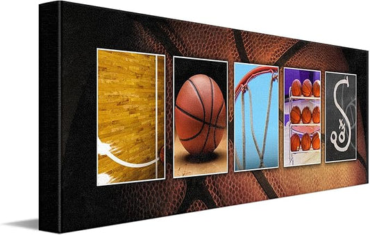 Personal-Prints BASKETBALL Personalized Décor or Gift for the Basketball Player, Coach, or League | Customized Basketball Name Wall Art Gift (10"x30" Stretched Canvas)