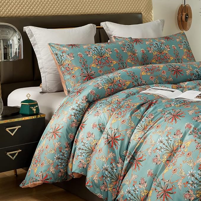 Cupocupa Duvet Cover King Size Set Boho Floral Pattern King Duvet Cover Set for King Size Bed Vintage Soft Bedding Leaf Print Paisley Duvet Cover with Pillowcases