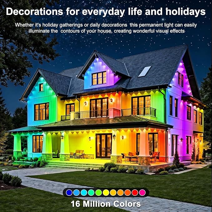 300FT Permanent Outdoor Lights Waterproof with Smart App Control Remote,DIY Scene Modes,Music Sync hronization,Eaves Lights for Garden Decor,Deck,Christmas
