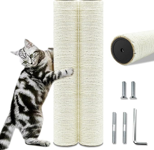 Cat Scratching Post Replacement Pole，2 PCS 15.7in Cat Tree Replacement Post，Natural Sisal Cat Tree Replacement Parts with M8 Screws，Cat Scratch Post Replacement for Refurbishment (15.7in/40cm)