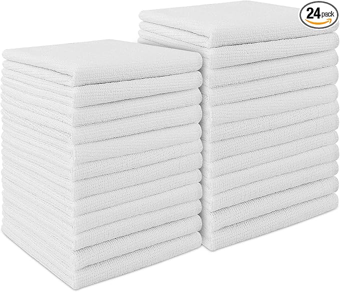 AIDEA White Microfiber Cleaning Cloth 24PK, Absorbent Cleaning Rags for Housekeeping, Lint Free, Scratch Free Wash Cloths, Microfiber Towels, Dish Towels White, Bar Rags, 11.5"x 11.5"