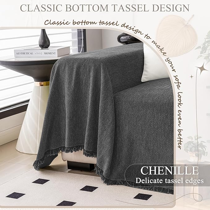 ALIECOM Sectional Couch Covers L Shape Sectional Sofa Cover for Dogs 2 Piece Thick Chenille L Shaped Couch Cover Blanket Chaise Sofa Slipcovers Pet Furniture Protector Washable (X-Large, Dark Grey)