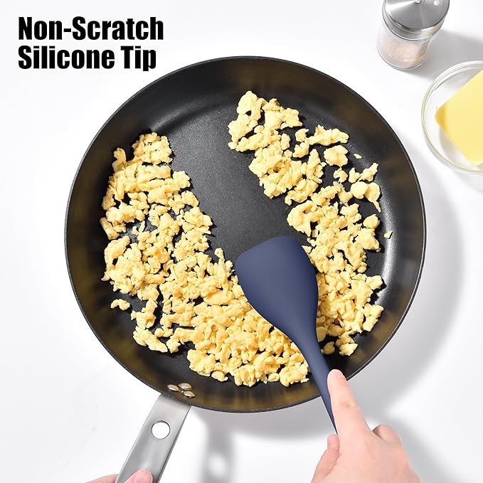 Doosu Silicone Spoon Spatula, 600ºF Heat-Resistant Food Grade Rubber Spoonula with Seamless Design, Non-Stick Flexible Scraper Kitchen Cooking Spoon Baking Tool for Mixing, Scraping (Navy Blue)