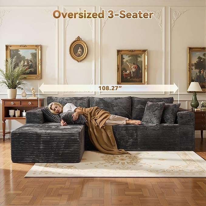 108" Modular Sectional Sofa, Cloud Sectional Couch with Deep Seat, Modern Modular L-Shape Sofa Couch with Chaise,Upholstered Couches for Living Room Bedroom