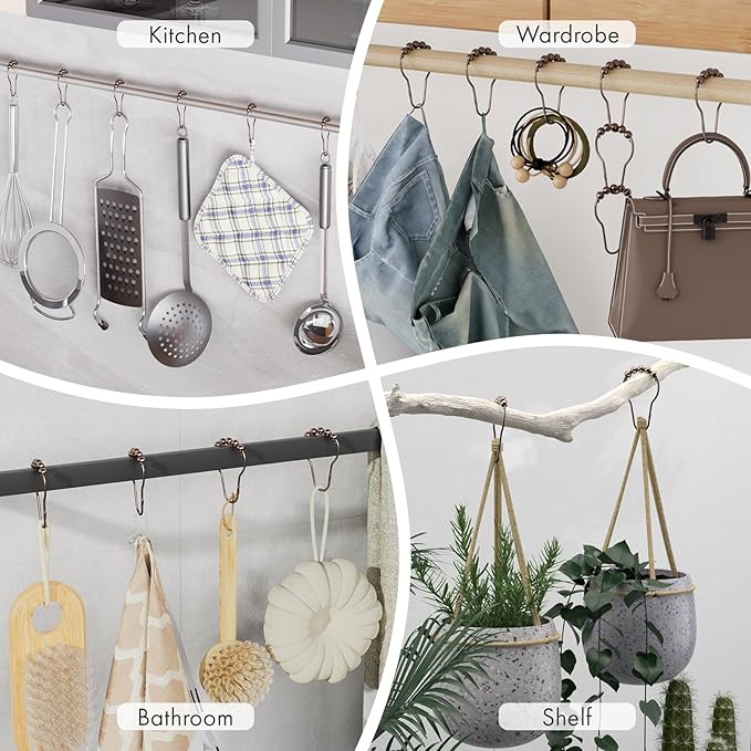 Amazer Shower Curtain Hooks, Decorative Bronze Shower Curtain Hooks,Stainless Steel Rust-Resistant Shower Hooks for Curtains-Set of 12