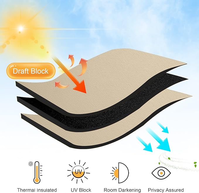 RYB HOME Half Window Curtains - Thermal Insulated Blackout Curtain Tiers Set for Kids Nursery Kitchen Dining Bedroom Bathroom Laundry, 29 inch Wide x 36 inch Long, Biscotti Beige, 1 Pair