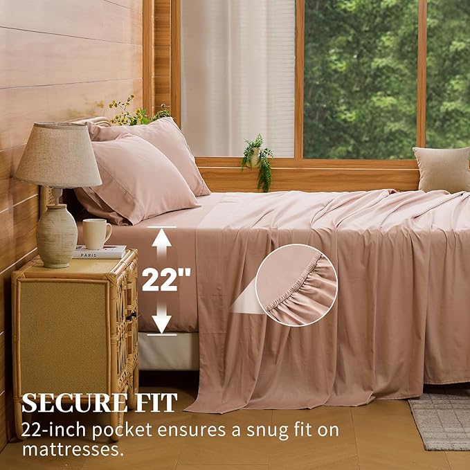 Bedlifes Deep Pocket Sheets 18-24 Inch, King Size Egyptian Cotton 1000 Thread Count, 4-Piece - Fits Extra Thick Mattresses, Cooling & Breathable (Dusty Pink)