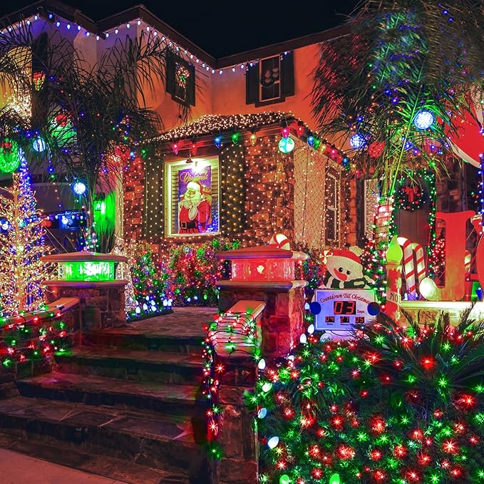 SAUIRS 197FT 500 LED Christmas Lights Outdoor String Lights with 8 Modes Timer Waterproof Fairy Light Plug in for Outside Indoor Party Xmas Palm Tree Yard Wedding Decoration(Red and Green)
