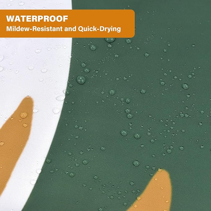 Boho Mid Century Shower Curtain Set for Bathroom, 72"X72" Green Shower Curtain for Chic Elegant Bathroom Decor, Fabric Shower Curtain Waterproof Durable (Green, 72" L x 72" W)