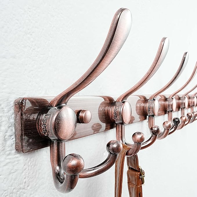 Dseap MaxStrong 2.0 Coat Rack Wall - 37” Long 10 Tri Hooks - Ultra Heavy-Duty Stainless Steel Wall Mount Coat Hanger, Hook Rail for Clothes Hats Jacket Towels Antique Copper