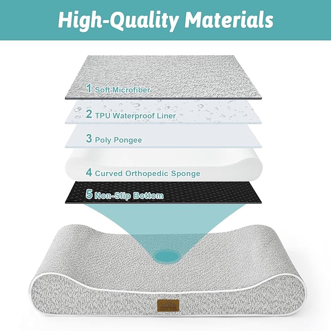 Dog Bed for Medium Dogs up to 65 lbs - Removable Washable Cover with Waterproof Lining & Non-Skid Bottom, Cotton-Polyester Blend Boat-Shaped Lounger Mattress, M(36x24x5.5in), Light Gray