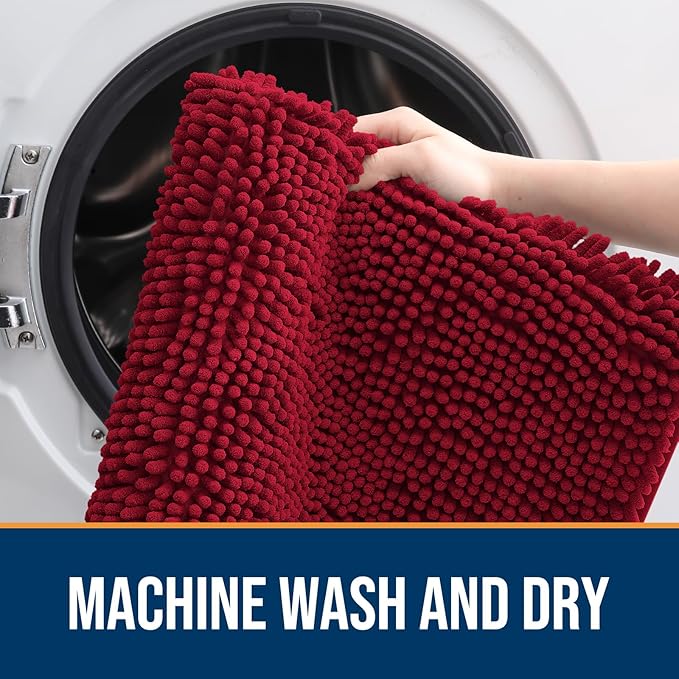 OLANLY Dog Door Mat for Muddy Paws 48x30, Absorbs Moisture and Dirt, Absorbent Non-Slip Washable Doormat, Quick Dry Chenille Mud Mat for Dogs, Entry Indoor Entryway Carpet for Inside Floor, Red