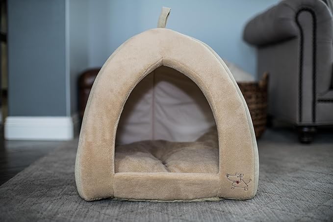 Best Pet Supplies Dog House Bed Crate Mat Tent Indoor Round Soft Plush for Small, Medium, and Large Breeds - Tan, 19 x 19 x H:19"