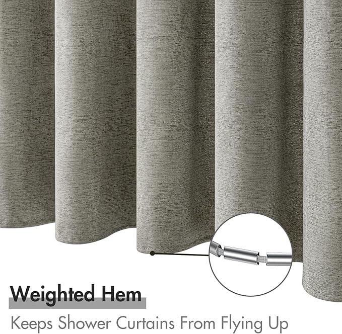 MIULEE Linen Shower Curtain with 12 Metal Hooks Modern Heavy Duty Washable Fabric Shower Curtain Set Waterproof Thick Cloth Shower Curtains for Bathroom Hotel Bathtub, W72*L78, Grey