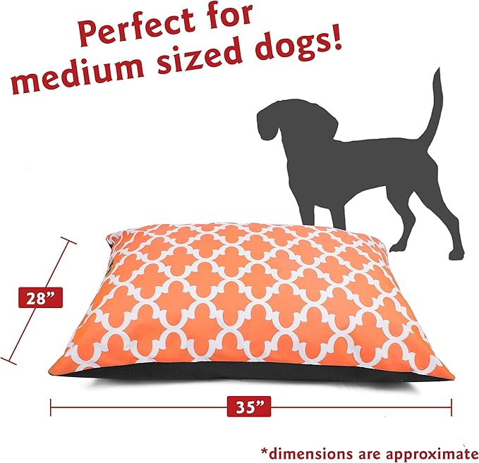 Majestic Pet Rectangle Medium Dog Bed Washable – Non Slip Comfy Pet Bed – Dog Crate Bed Super Value Pillow Dog Bed – Dog Kennel Bed for Sleeping - Dog Bed Medium Breed 35 x 28 Inch – Trellis Orange