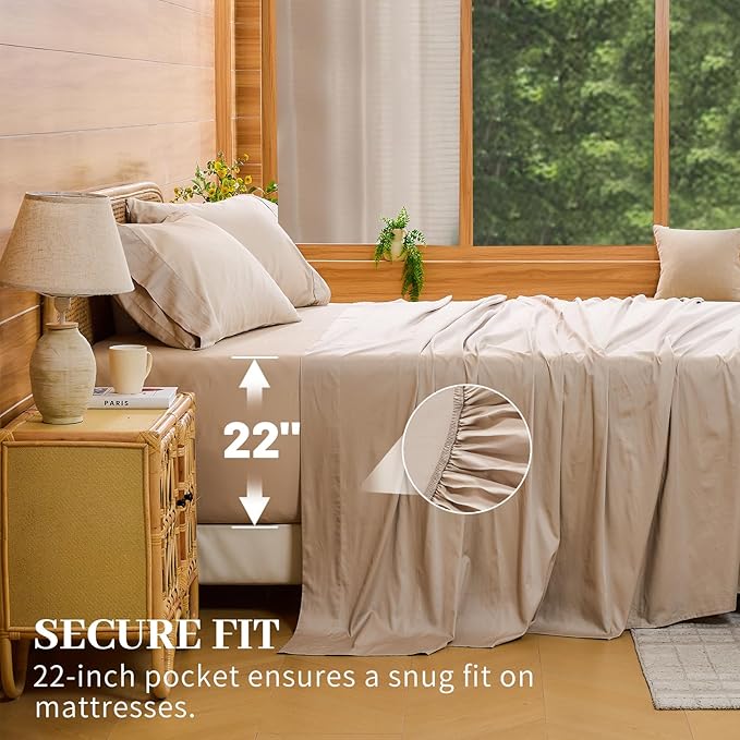 Bedlifes Deep Pocket Sheets 18-24 Inch, King Size Egyptian Cotton 1000 Thread Count, 4-Piece - Fits Extra Thick Mattresses, Cooling & Breathable (Linen)