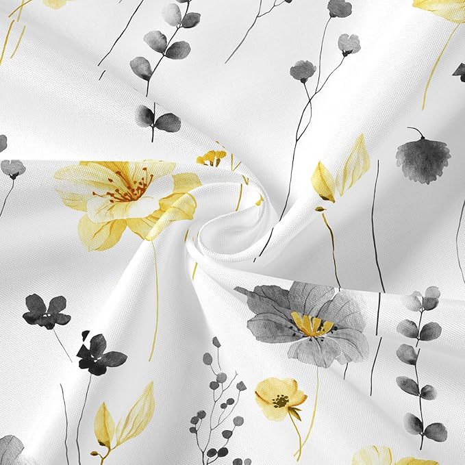 Gibelle 3 in 1 Shower Curtain Set, Yellow Watercolor Floral Bath Curtain and PEVA Liner Set with 12 Double Sided Steel Hooks, Waterproof Fabric Bathroom Curtain 72x72