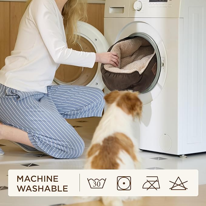 Bedsure Self Warming Dog Beds for Small Dogs - Round Medium Cat Beds for Indoor Cats, Washable Pet Bed for Puppy and Kitten with Slip-Resistant Bottom, 25 Inches, Self Warming Brown, Non-Electric