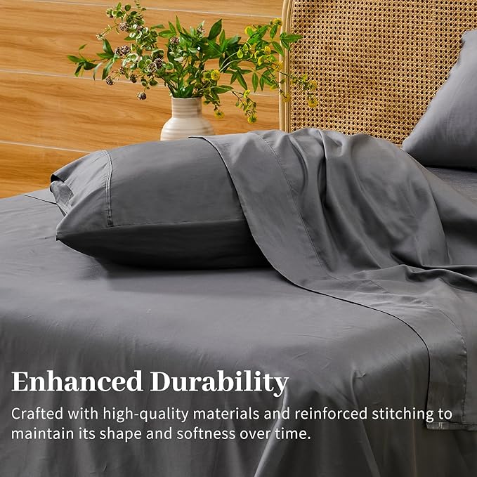 Bedlifes Deep Pocket Sheets 18-24 Inch, Queen Size Egyptian Cotton 1000 Thread Count, 4-Piece - Fits Extra Thick Mattresses, Cooling & Breathable (Dark Gray)