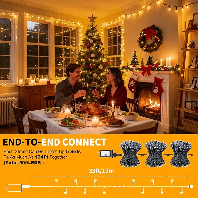 100 LED Christmas Lights 33 ft Christmas Tree Lights 8 Modes Plug-in with Memory Function Green String Light for Bedroom Xmas Tree Wreath Patio Party Spring Outdoor Decorations