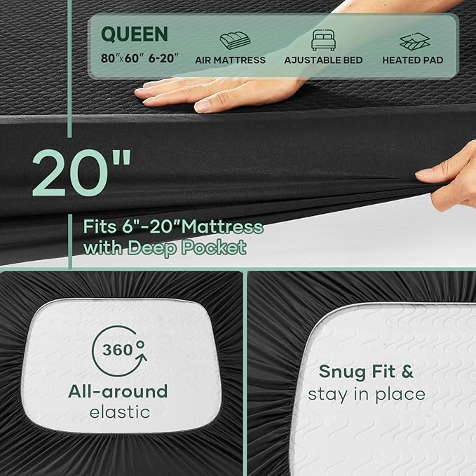 OhGeni 100% Waterproof Mattress Protector, King-Gray Size Mattress Pad, Fits 6"-20" Mattresses with Deep Pocket, Cooling, Breathable Fitted Sheets, Soft Bed Cover, Noiseless, Machine Washable