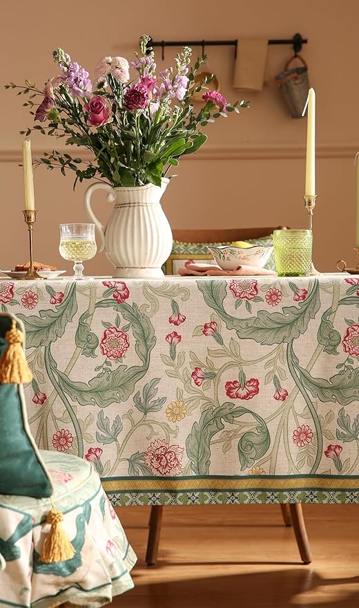 patdrea Designer Vintage Linen Rectangle Tablecloth,Leaves Breathable Pattern Floral Table Cloth,Decoration Table Cover for Kitchen Dining,Christmas,Tea Party,Thanksgiving,55"x79"-Cecilia a
