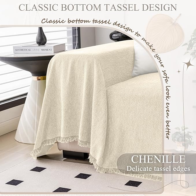 ALIECOM Sectional Couch Covers L Shape Sectional Sofa Cover for Dogs 2 Piece Thick Chenille L Shaped Couch Cover Blanket Chaise Sofa Slipcovers Pet Furniture Protector Washable (X-Large, Beige)