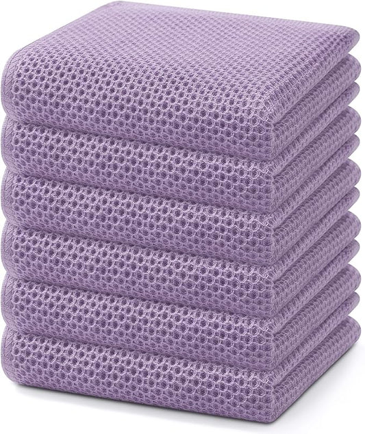 Homaxy 100% Cotton Waffle Weave Kitchen Dish Towels, Ultra Soft Absorbent Quick Drying Cleaning Towel, 13 x 28 Inches, 6-Pack, Lavender