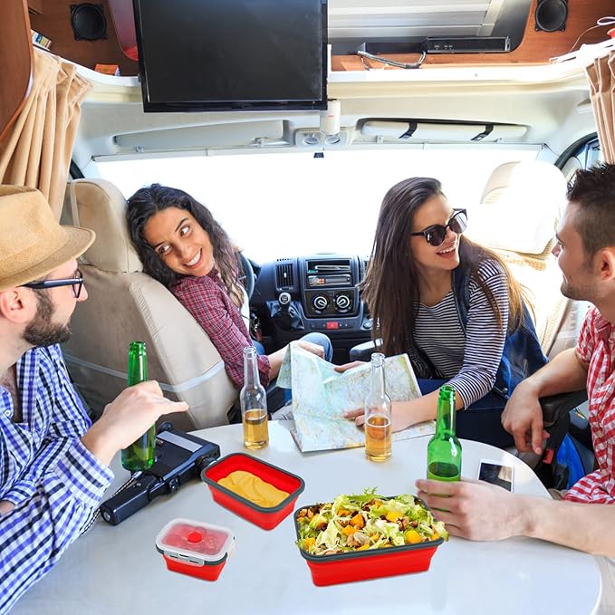 Guyuyii Collapsible Food Storage Containers - 4-Pack Silicone Food Storage Containers with Lids for Pantry - Perfect for Meal Preppers, Lunch, Picnics, Kitchen Use, and Travelers