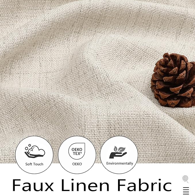 Natural Kitchen Curtains 36 Inch Length 2 Panels, Light Filtering Farmhouse Faux Linen Textured Short Curtains for Windows, Small Curtain Tier for Cafe Cabinet Bathroom RV Camper, 30"Wx36"L