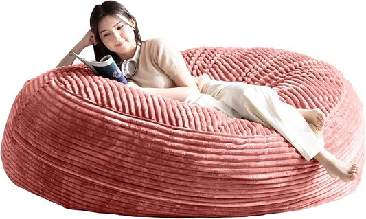 Bean Bag Chair for Adults, Floor Bean Bags Offers Ample Space for Adults,Memory Foam Giant Bean Bags,Lounger Versatile Design Suits Any Room,Movie Nights,Reading (Striped Pink, 5FT)