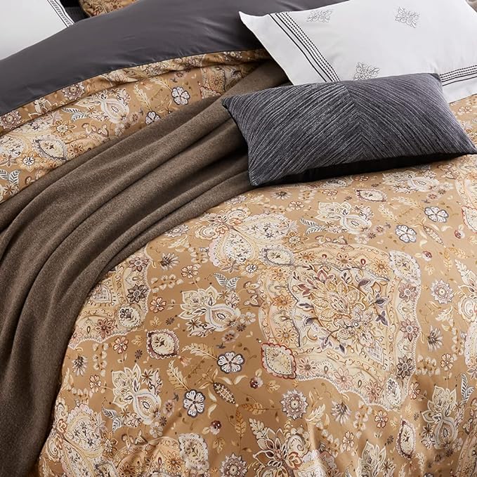 Cupocupa Duvet Cover Queen Size Set Boho Floral Pattern Duvet Cover Queen for Queen Size Bed Vintage Soft Bedding Leaf Print Paisley