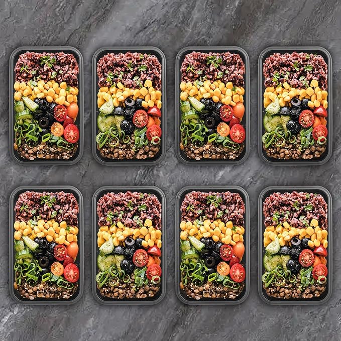 Collapsible Food Storage Containers with Lids, 8 Pack, 40 oz Silicone 1-Compartment Meal Prep Containers Reusable, Lunch Bento Boxes for Adults, Microwave Freezer Dishwasher Safe, BPA-Free, Black