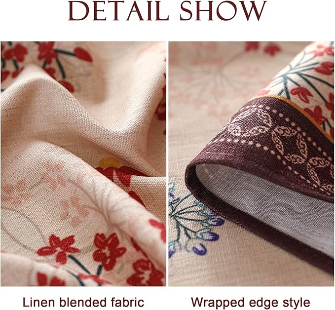 patdrea Designer Linen Small Rectangular Table Cloth,French Vintage Red Floral Tablecloth,Breathable Dacorative Cover for Kitchen Dining,Tea Party,Christmas,Thanksgiving,Holiday,55"x71"-Newmari